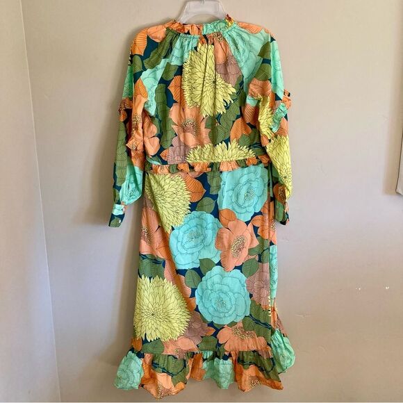 NEW Farm Rio Anthropologie Long Sleeve Floral Midi Dress Beaded Tassel Size XS - Picture 13 of 16